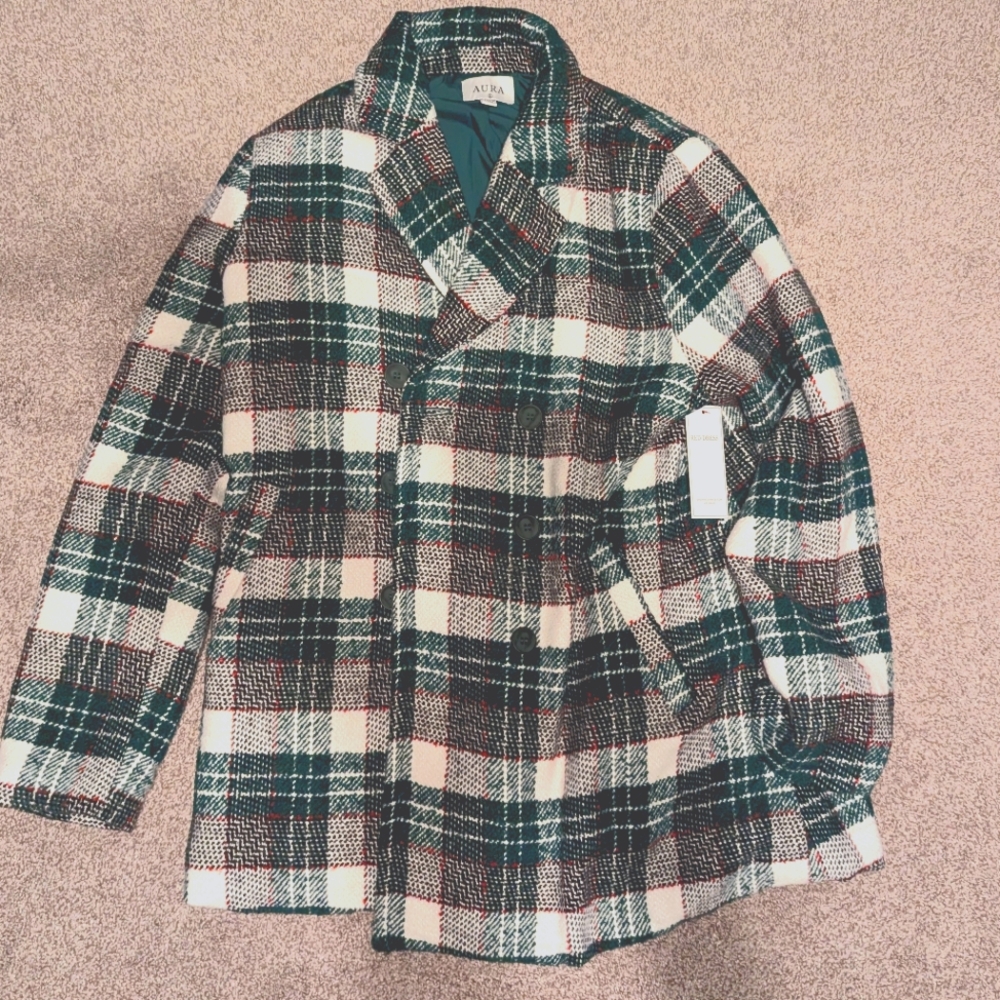 Red Dress Boutique AURA plaid winter holiday Christmas coat jacket NEW
